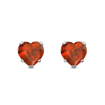 Heart Stud Earrings Simulated Garnet CZ 925 Sterling Silver (4mm-8mm)
